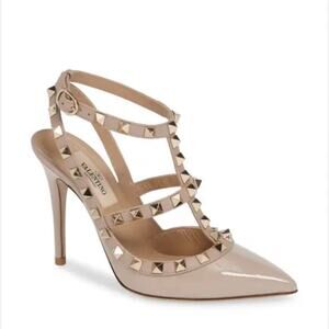 Valentino Garavani Rockstud T-Strap Pointed Toe Pumps